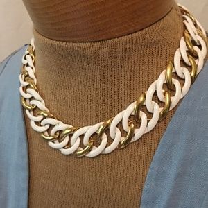 Napier large chunky link chain necklace Gold & White choker style Vintage 80s